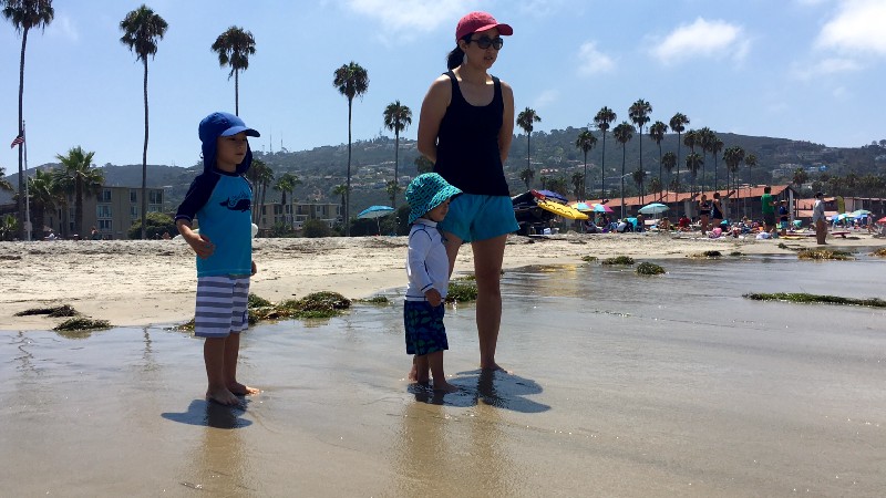 Christine and her boys on La Jolla Beach