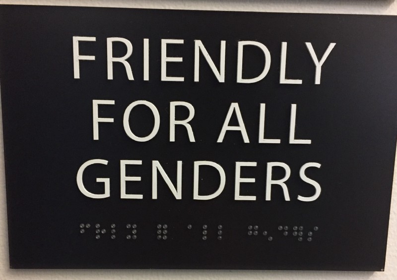 Restroom signage at the 500 offices in SF and Mountain View